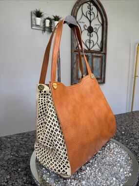 Big Buddha Tan & Cream Laser-Cut Shoulder Bag